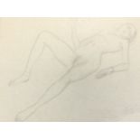 Vaclav Masek, pencil on paper, study of a reclining female nude, with gallery label, original