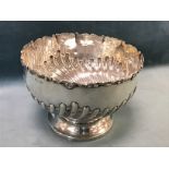 A Victorian hallmarked silver punch bowl, by Walker & Hall, Sheffield 1895, the spiral gadrooned