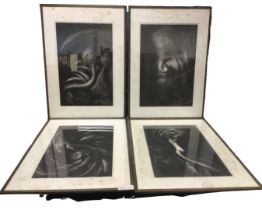 Shirley Lester, steel plate etchings, a set of four abstract monochromes, untitled, mounted &