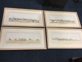 A set of four nineteenth century handcoloured steeplechasing prints - Weighing & Rubbing Down,