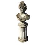 A composition stone bust of a classical lady, on an associated fluted column stand. (40in)