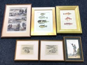 A Northumberland fishing landscape print - Some Sketches on the Coquet after Palmer with seven