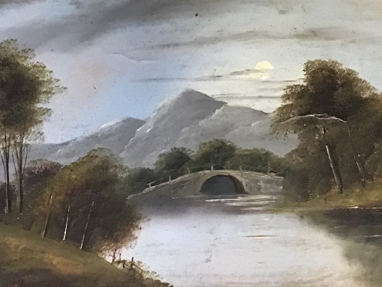 Late Victorian oils on canvas, a pair, water landscapes with bridge and waterside house, signed - Bild 3 aus 3