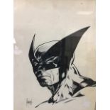 Warren Martineck, pen, ink and white gouache on paper, Wolfman or Batman, signed and dated,
