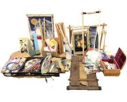 A large collection of sewing, knitting and tapestry equipment, including a quantity of knitting