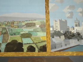 Kenneth Rowntree, lithographic print, landscape and cityscape through window, signed & numbered in