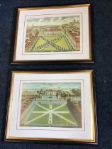 A pair of eighteenth century style London landscape prints, the birds eye views of Charterhouse