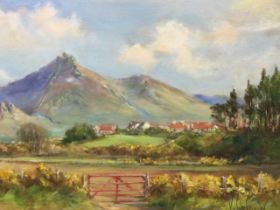 Vittorio Cirefice, oil on canvas, landscape with hills behind village, signed & framed. (15.5in x