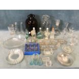 Miscellaneous glass including sets of plates, demi-johns, bowls, decanters, Italian, bottles,