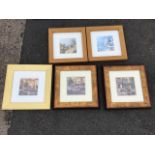 Brent Heighton, a set of three mounted and framed lithographic continental street scene prints -