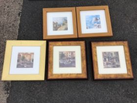 Brent Heighton, a set of three mounted and framed lithographic continental street scene prints -