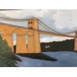 A 20th century folk art matchstick picture of Thomas Telfords Menai suspension bridge of 1820,