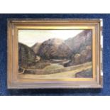 AE Williams, oil on canvas, river landscape with road and fisherman by weir, signed and dated