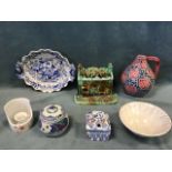 Miscellaneous ceramics - a studio pottery raku glazed bowl, a delft cottage, a Poole jampot