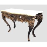 A mid-19th century continental Louis XV style giltwood console table, the shaped chamfered grey