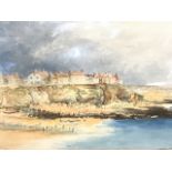 Sarah Johnson, watercolour, Cullercoats North End, mid-19th century, the village perched above the