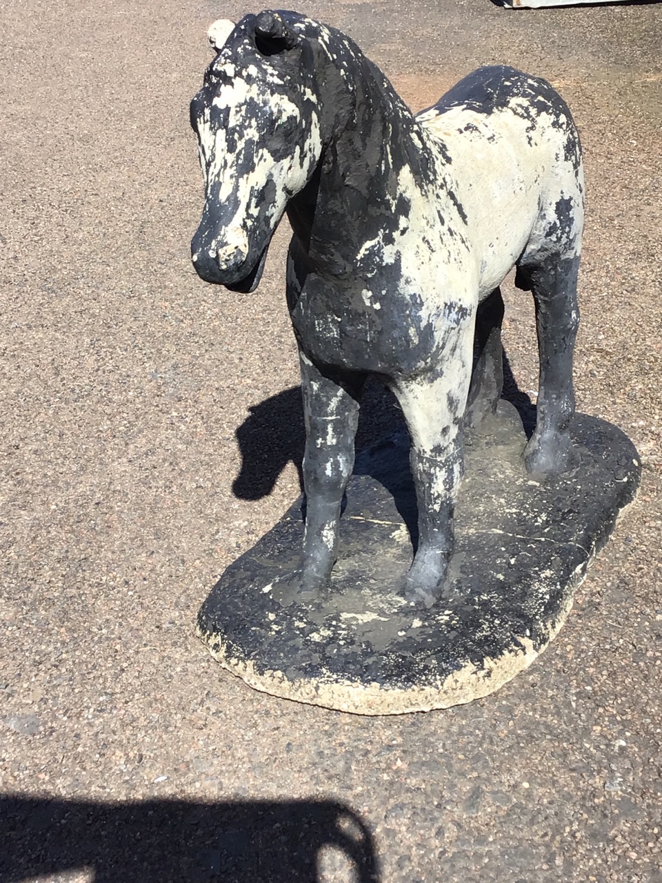 A composition stone garden figure of a standing pony. (35in x 14.5in x 27in) - Image 2 of 3