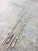 Five miscellaneous cork handled fibreglass two-piece rods - Young Angler, Liverpool, various