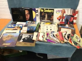 A box of 30 vinyl LPs & box sets and 103 singles - rock, pop, country, classical, TV tunes, etc.,