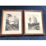 J MacWhirter, sepia steel engravings, a pair, landscapes with figure and rabbit, titled A View of