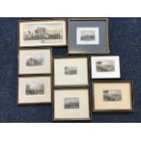 A collection of antique prints of Alnwick including a hand coloured Buck print, nineteenth century
