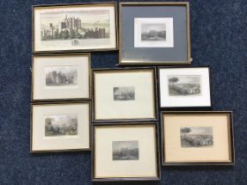 A collection of antique prints of Alnwick including a hand coloured Buck print, nineteenth century