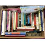 A box of books including cooking, biography, travel, equestrian, childrens literature, nature,
