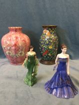 Two contemporary porcelain figurines - Coalport Jade and Royal Worcester Midsummer Waltz; a large