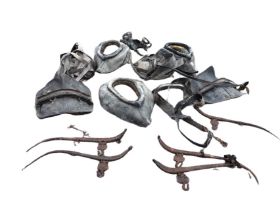 Miscellaneous agricultural leather horse gear - three collars, two saddles, two-and-a-half sets of