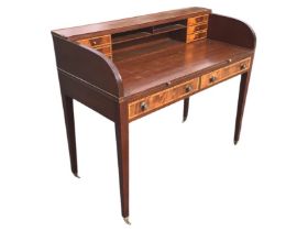 A mahogany Carlton House desk, the superstructure with shelves flanked by six satinwood