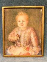 A C19th watercolour miniature of Giovanni de Medici as an infant, after the original c.1545 oil by