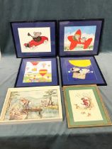 A set of four Babar the Elephant childrens cartoons after Jean de Brunhoff, mounted and framed;