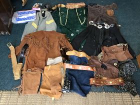 Miscellaneous cowboy & indian dressing up gear including leather chaps, various belts, squaw fringed