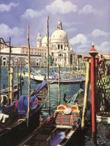 LG Borelli, oleograohic Venetian coloured print, titled to verso Chiesa Della Salute, signed in