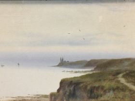Reginald Sherrin, coastal watercolour with two boats, titled to verso Coast Guard Station, Reculver,