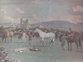 Alfred Munnings, lithographic print depicting a horse fair, titled Kilkenny Horse Fair, published by