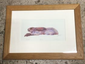 Mary-Ann Rogers, limited edition colour photolithograph, Form, study of a crouching hare, signed,