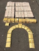 A large quantity of square 3.5in mottled glazed tiles; and a collection of 50s primrose yellow