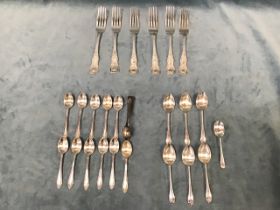 A set of six married Edinburgh hallmarked antique silver forks - 1820, 1843, 1846, and 1848; and two