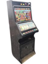 A Money Trapper fruit machine by PCP Ltd, the moulded case with glass screens exhibiting scores with