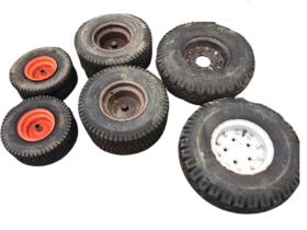 Three pairs of agricultural wheels, all with good tyres - 21.25in, 16.75in & 13.25in. (6)
