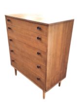 A mid-century teak chest of drawers by Avalon, the rectangular top above five graduated drawers
