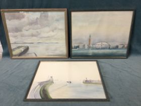 Nicolas Ridley, watercolour, Venetian scene, unsigned and framed; and another two by the same hand