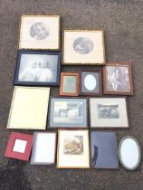 A pair of framed Bartolozzi prints - Ceres & Pomona; and a quantity of frames, old photographs, a