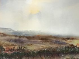 Twentieth century watercolour, misty landscape, unsigned, titled to mount Snow on High Ground,