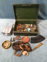 A steel box inscribed Lt Col H Marshall containing miscellaneous militaria including a field mess