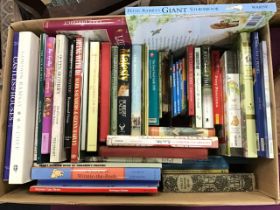 A box of books including cooking, biography, travel, equestrian, childrens literature, nature,