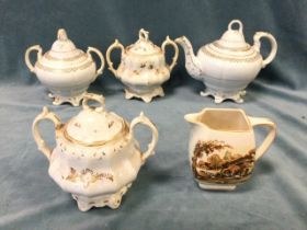 A Victorian porcelain teapot & sucrié - both with covers, having acanthus scrolled handles decorated