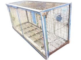 A rectangular cage with galvanised mesh on iron base. (75.5in x 26in x 36in)