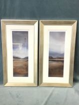 Peter Dworak, stylised loch landscape prints with geological foregrounds, a pair, signed in print,